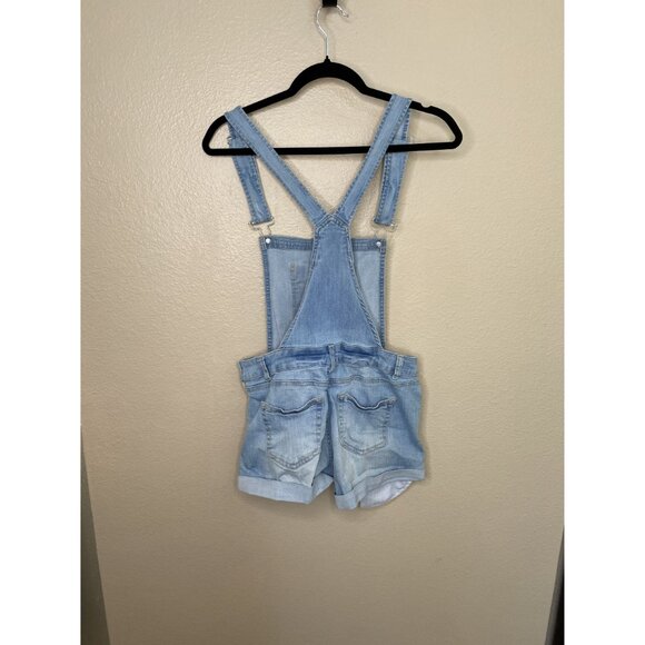 Wax Jean Womens Blue Shorts Overalls medium cotton straps cuffed denim shortalls - Picture 5 of 6